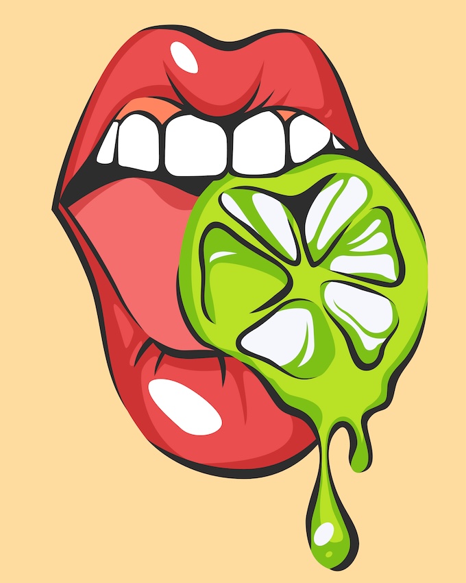 Sexy,Lips,With,Juicy,Lime.,Pop,Art,Mouth,Biting,Citrus.