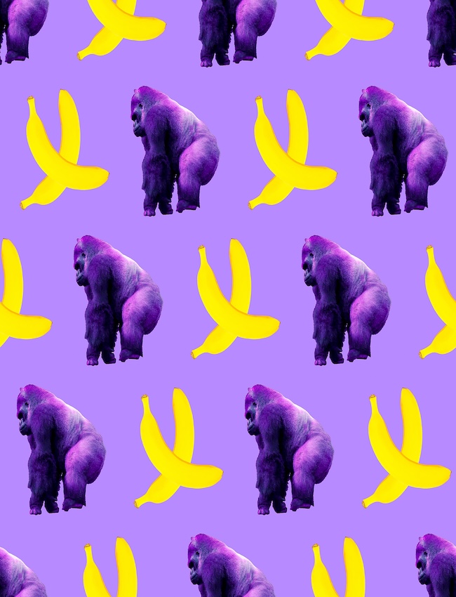 Seamless,Minimal,Fashion,Pattern.,Banana,And,Monkey,Background.,Use,For