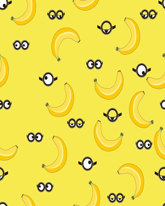 Seamless,pattern,with,minion,and,fresh,banana,fruits.,vector,for